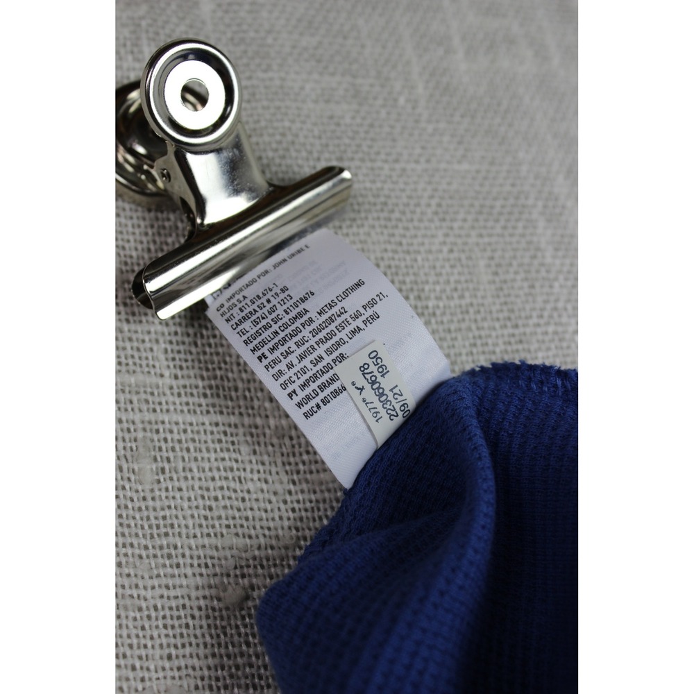American Eagle Mens Large Blue Waffle Knit Thermal Stripe Long Sleeve Shirt - Picture 6 of 7